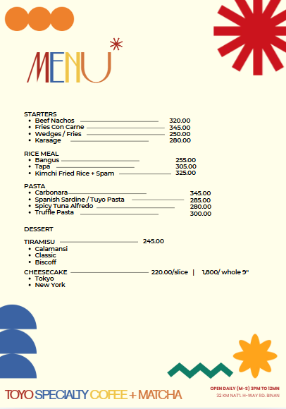 Toyo Menu Page 2